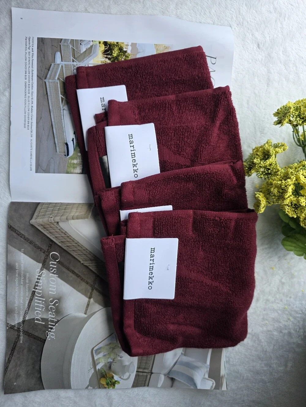 MARIMEKKO Unikko 4pc Towels - Burgundy